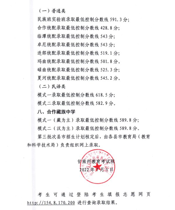 2022年甘南中考錄取分數(shù)線,甘南市各高中錄取分數(shù)線一覽表