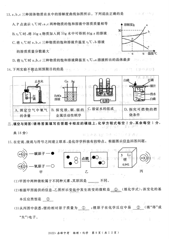 2023年赤峰市中考化學試卷真題及答案