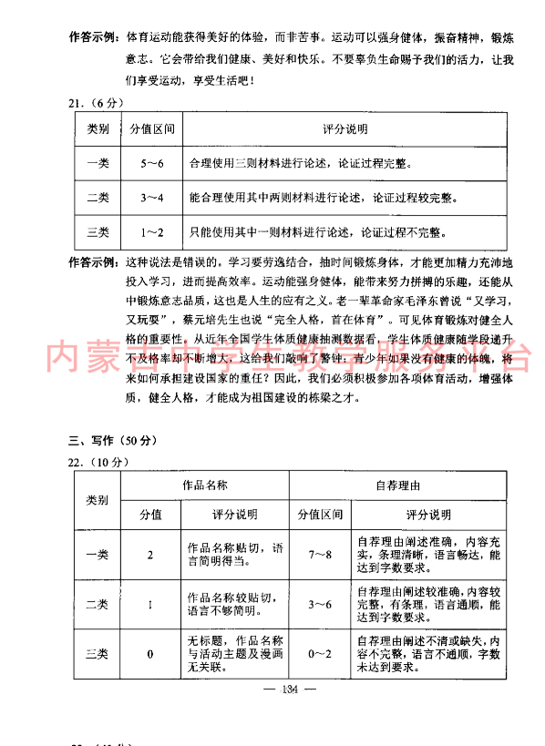 包頭中考作文滿分多少分,包頭中考作文評分標(biāo)準(zhǔn)及評分細(xì)則