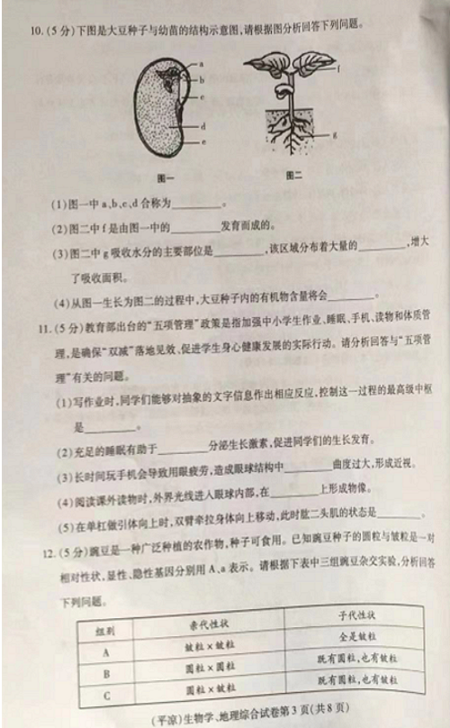 2023年平?jīng)鍪兄锌忌镌嚲碚骖}及答案