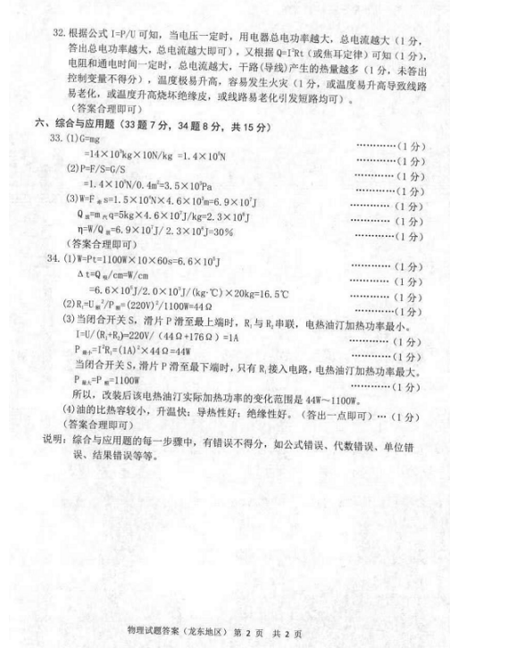 2023年雙鴨山市中考物理試卷真題及答案