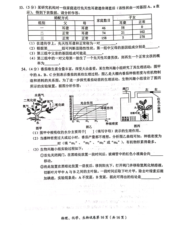 2023年達州市中考生物真題及答案