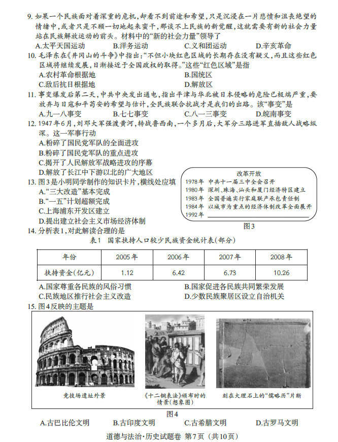 2023年江西中考歷史試卷真題及答案