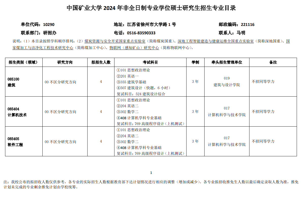 2024年中國(guó)礦業(yè)大學(xué)研究生招生簡(jiǎn)章及各專(zhuān)業(yè)招生計(jì)劃人數(shù)