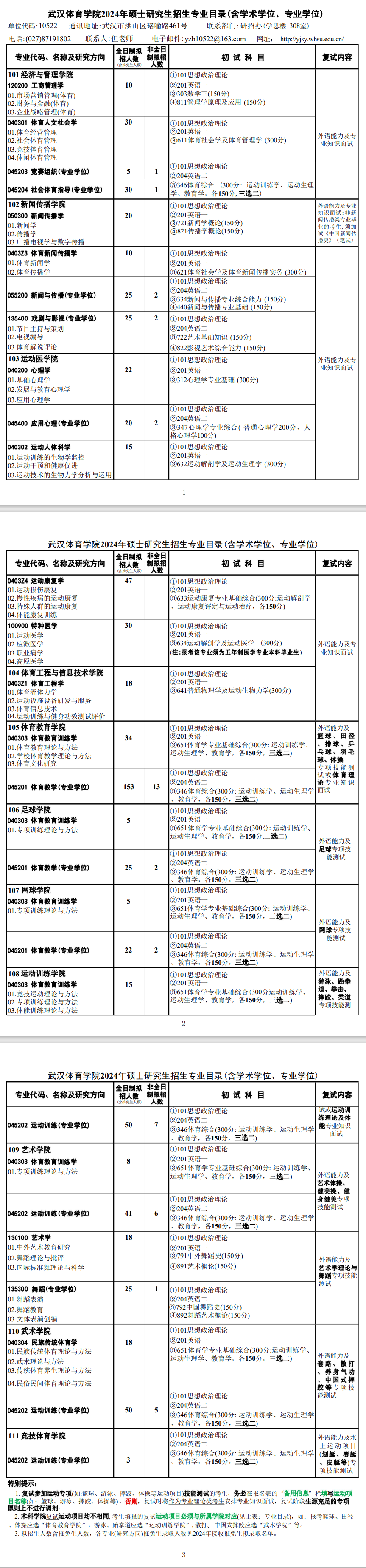 2024年武漢體育學(xué)院研究生招生簡(jiǎn)章及各專業(yè)招生計(jì)劃人數(shù)