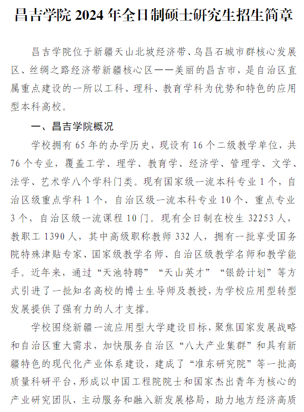2024年昌吉學(xué)院研究生招生簡章及各專業(yè)招生計劃人數(shù)