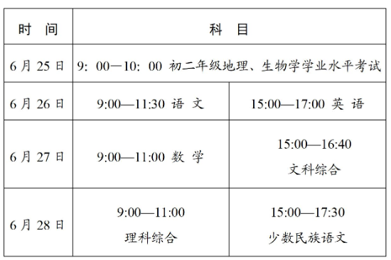 2025年呼和浩特中考時(shí)間幾月幾號(hào),各科目具體時(shí)間安排表