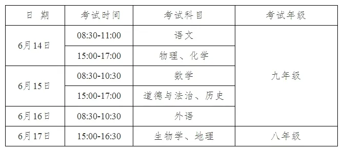 2025年安徽中考時間是幾月幾號,各科目具體時間安排