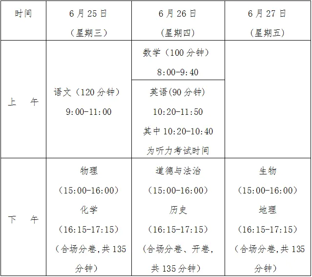 2025年海南中考時間是幾月幾號,各科目具體時間安排
