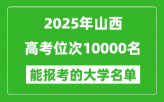 2025山西高考位次10000名能報考什么大學？附能上大學名單