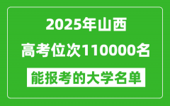 2025山西高考位次110000名能報考什么大學？附能上大學名單