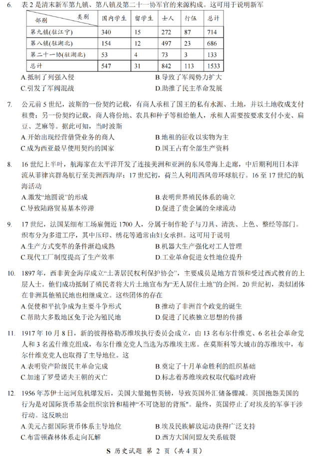 2025年寧夏高考?xì)v史試卷真題及答案解析(完整版)
