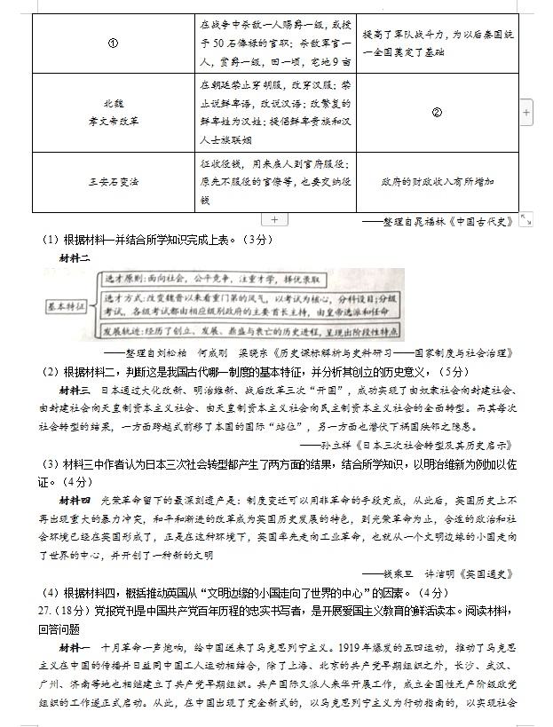 2025年山東中考歷史試卷真題及答案解析